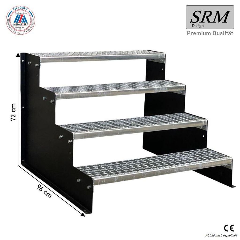 4 Stufen Standtreppe Modell 2 freistehend schwarz Treppe Stahltreppe Tritthöhe 18 cm, Breite 100 cm, Höhe 72 cm ohne Geländer