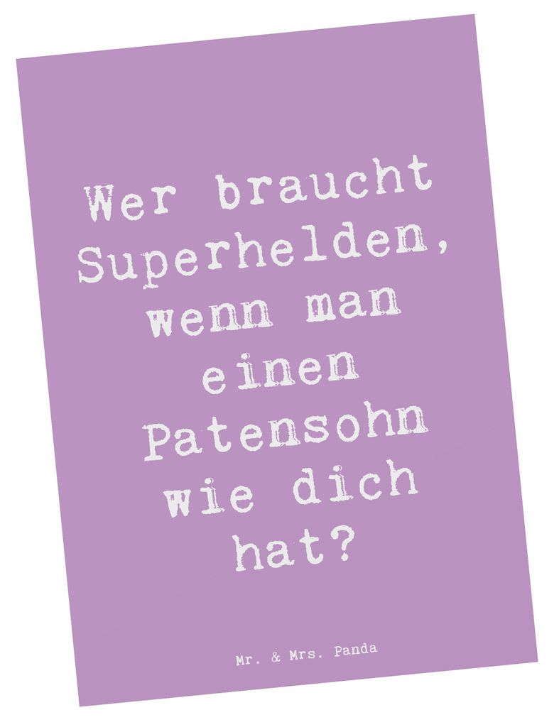 Mr. & Mrs. Panda Postkarte Spruch Patensohn Held - Lavendeltraum - Geschenk, Unterstützung, Geschenke, Ansichtskarte, Ansichtskarten, Helden, bild...