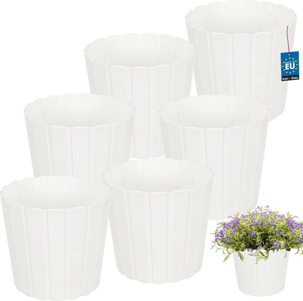 KOTARBAU 6er Set Blumentopf Pflanzkübel 20 cm H: 18 cm Weiß Kunststoff Pflanztopf für Zimmerplanzen Blumentöpfe Groß Außen Übertopf Ba...