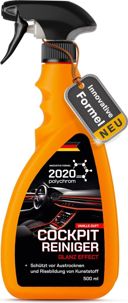 2020 Polychrom Cockpit Reiniger 500 ml Glanz Effekt, UV-Schutz, Antistatik, Staubabweisend, Vanille-Duft Für Kunststoff, Vinyl und Armaturenbrett