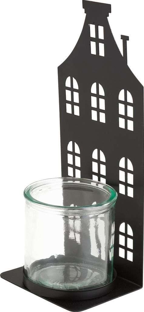 Metall Windlicht Hausfront mit Glas 8x10x24cm Klarglas Laterne Teelichthalter