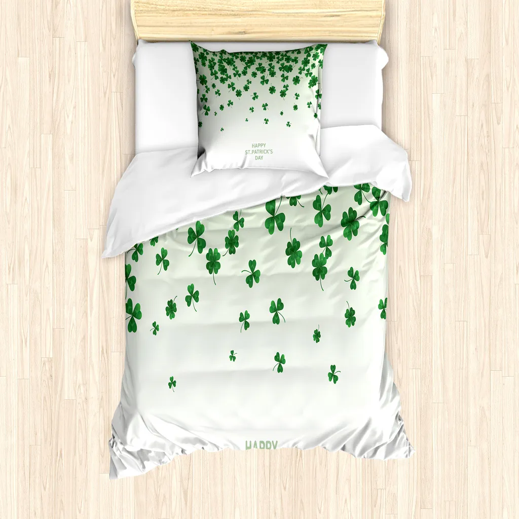 Housse de Couette Anti-Acariens 135x200 cm Motif Trèfles Verts de Lit