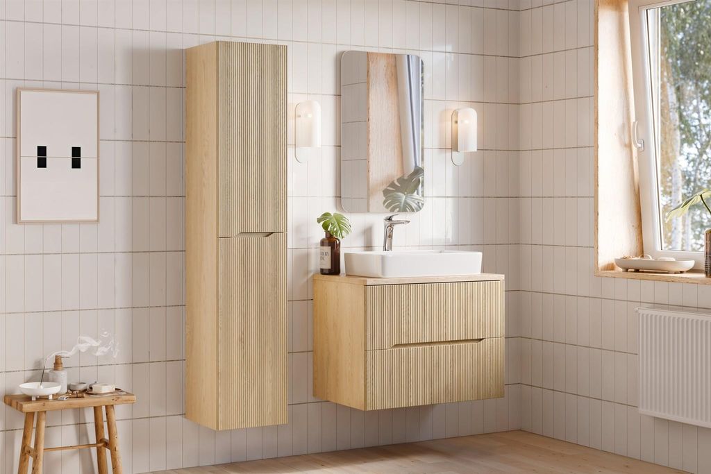 Badmöbel Set 3-tlg Badezimmerset AVOLI Cremona Eiche Schrank 80cm ohne Waschtisch