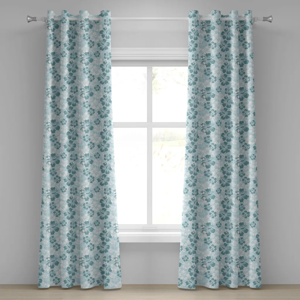 Rideau pour Baie Vitrée Style Hawaii Bleu Turquoise 280x175 cm Lot de 2