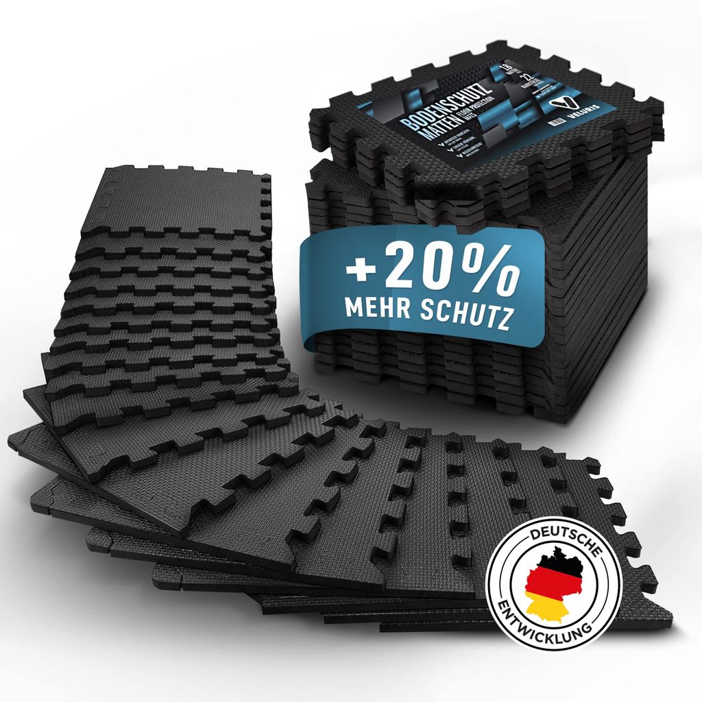 Veluris Bodenschutzmatte Fitness Matte [31x31cm] - 18 extra dicke Bodenmatten [20% mehr Schutz] - Rutschfeste Schutzmatten Fitnessraum, Fitness Bod...