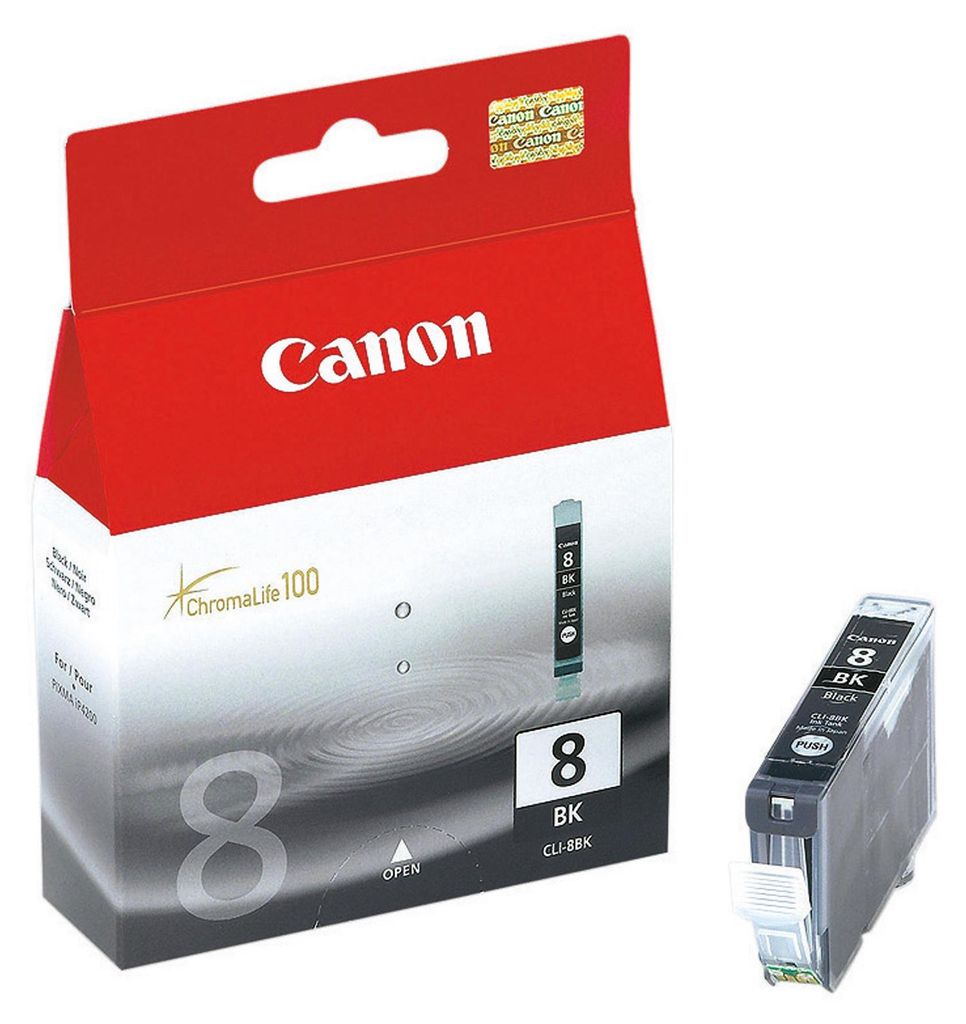 A Canon ink cartridge and its packaging are shown.