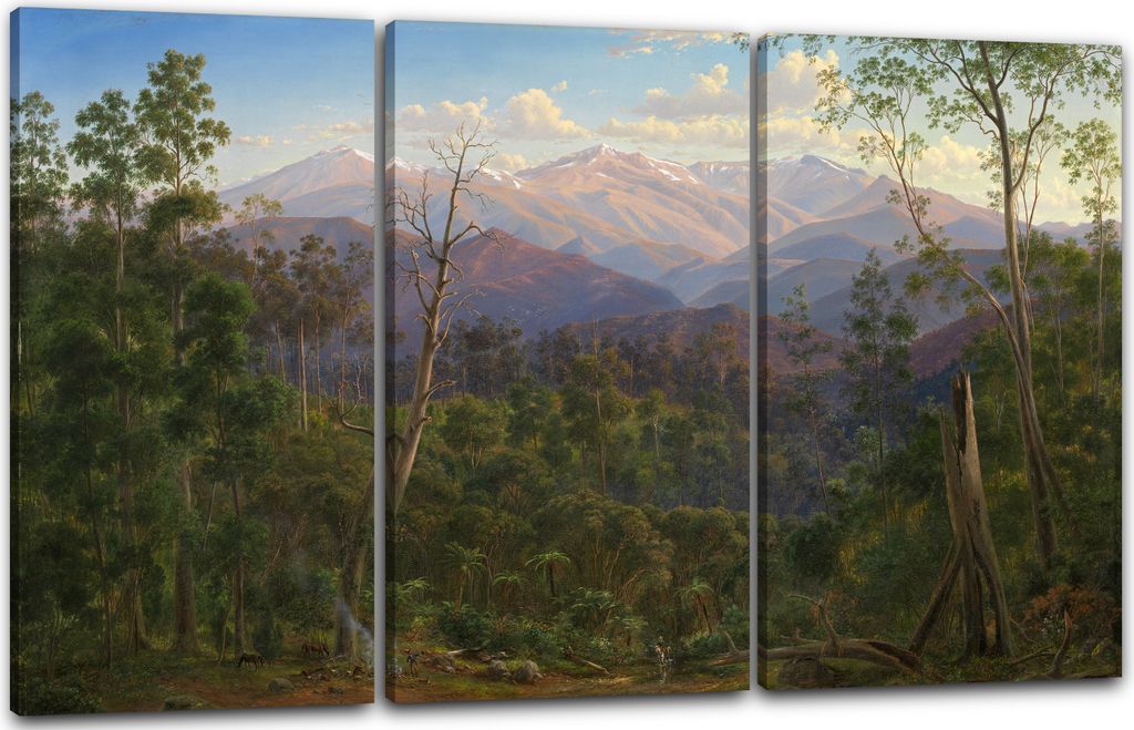 Leinwandbild 3-teilig (120x80cm): Eugene von Guérard - Mount Kosciusko, seen from the Victorian border (Mount Hope Ranges), echter Holz-Keilrahmen...