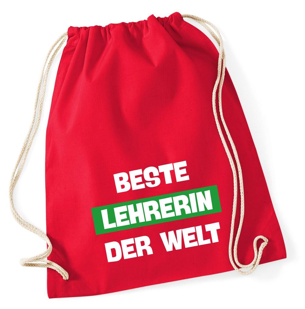 Huuraa Turnbeutel Beste Lehrerin der Welt 12 Liter Classic Red Baumwolle Rucksack Geschenkidee