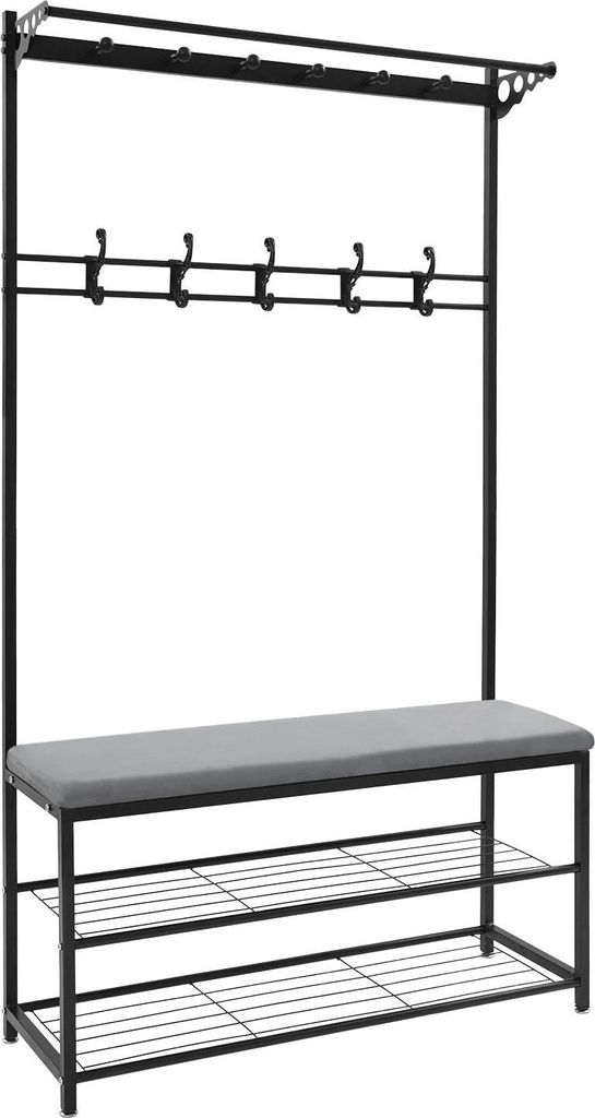 Flurmöbel - Garderobenständer mit Schuhbank - Freistehend - Zwei Schuhablagen - Bank 100 cm, Sitzhöhe 50 cm - Tragkraft 100 kg - Maße 100×33×...