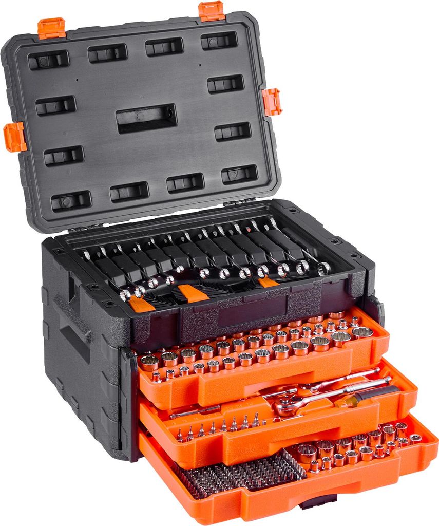 VEVOR Mechaniker-Werkzeugsatz und Steckschlüsselsatz, 450 Teile, 1/4, 3/8 und 1/2 Zoll Antrieb, SAE Metrisches Mechaniker-Werkzeugset mit Bits, Sc...