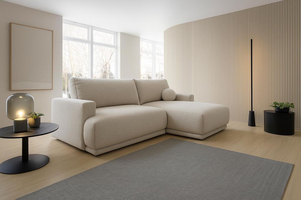 VENTO 1 Ecksofa m. Schlaffunktion u. Bettkasten Weiss (Now or Never 03)-Ottomane links