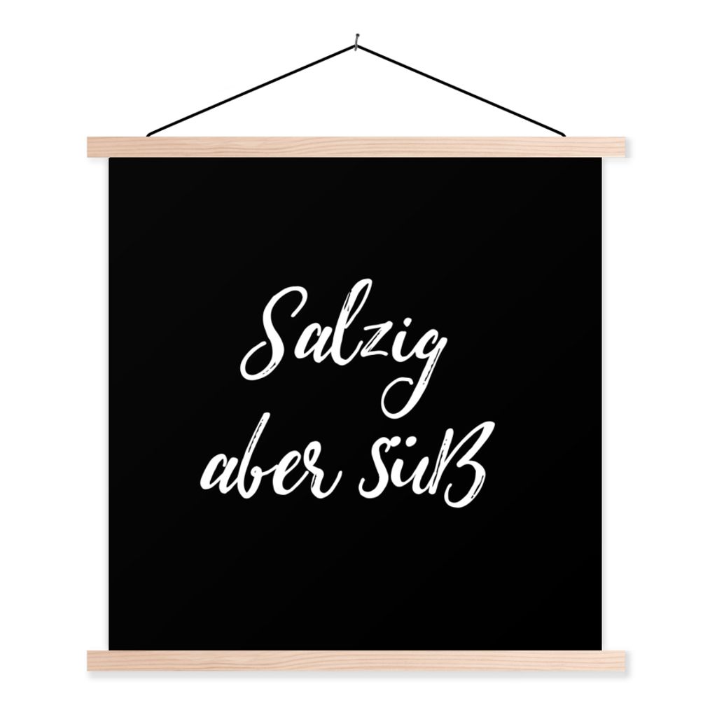 MuchoWow Textilposter Zitate - Sprichwörter - Salzig aber Süß - Kochen 40x40 cm mit holzfarbenen Rahmen - Posterleiste