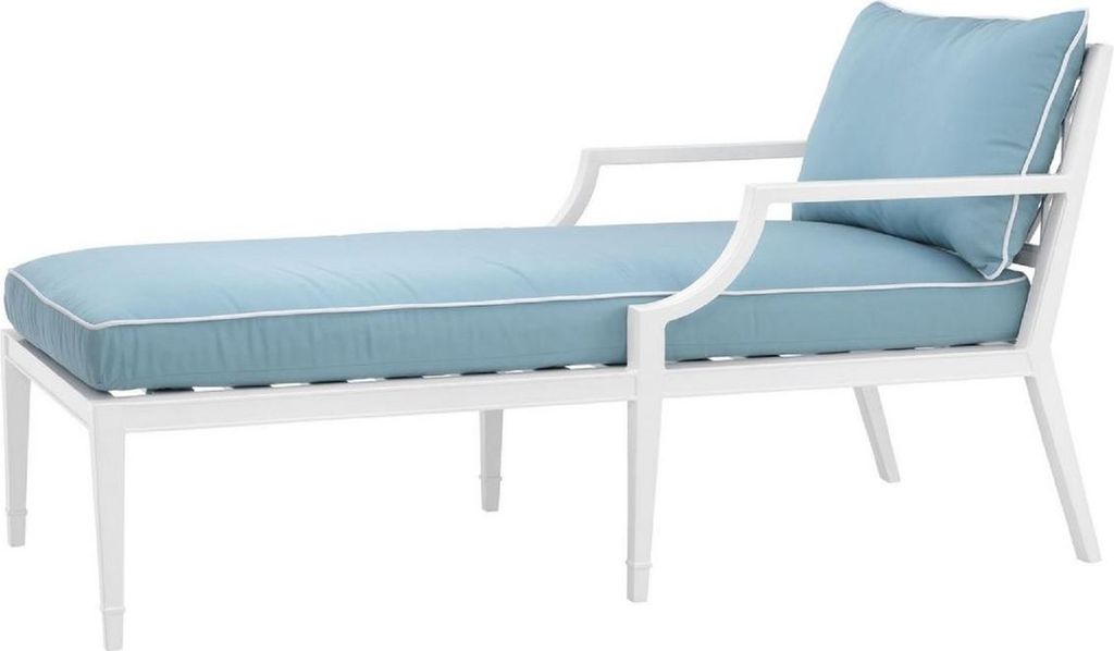 Casa Padrino Luxus Chaiselongue Weiß / Hellblau 68,5 x 157 x H. 79 cm - Liegesessel aus hochwertigen strapazierbarem Aluminium - Wohnzimmermöbel ...