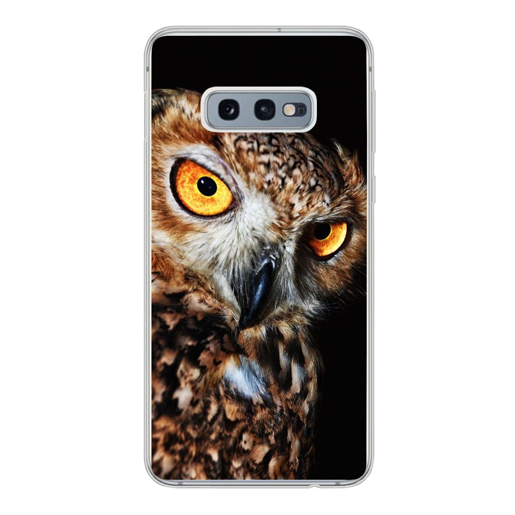 MuchoWow Handyhülle Schutzhülle Hülle für Samsung Galaxy S10e Eule - Schwarz - Gelb Silikon Softcase Handy Hülle - Handy