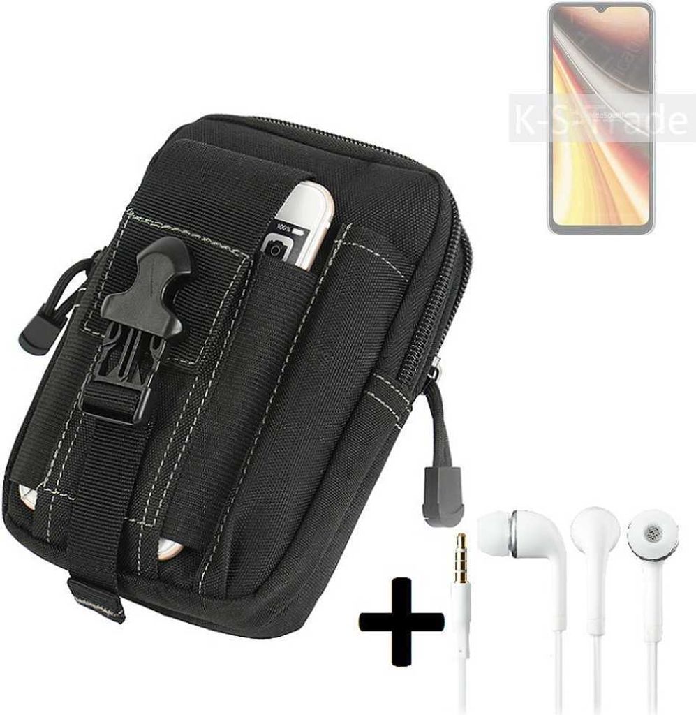 K-S-Trade Gürteltache + Kopfhörer kompatibel mit UMIDIGI Power 7 Max Gürtel Tasche Holster Schutz Hülle Handy Hülle schwarz inkl. Extrafächer