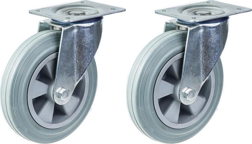 200mm 8" Rolle grau gummibereift drehbar stark 410kg Kapazität, 2er Set