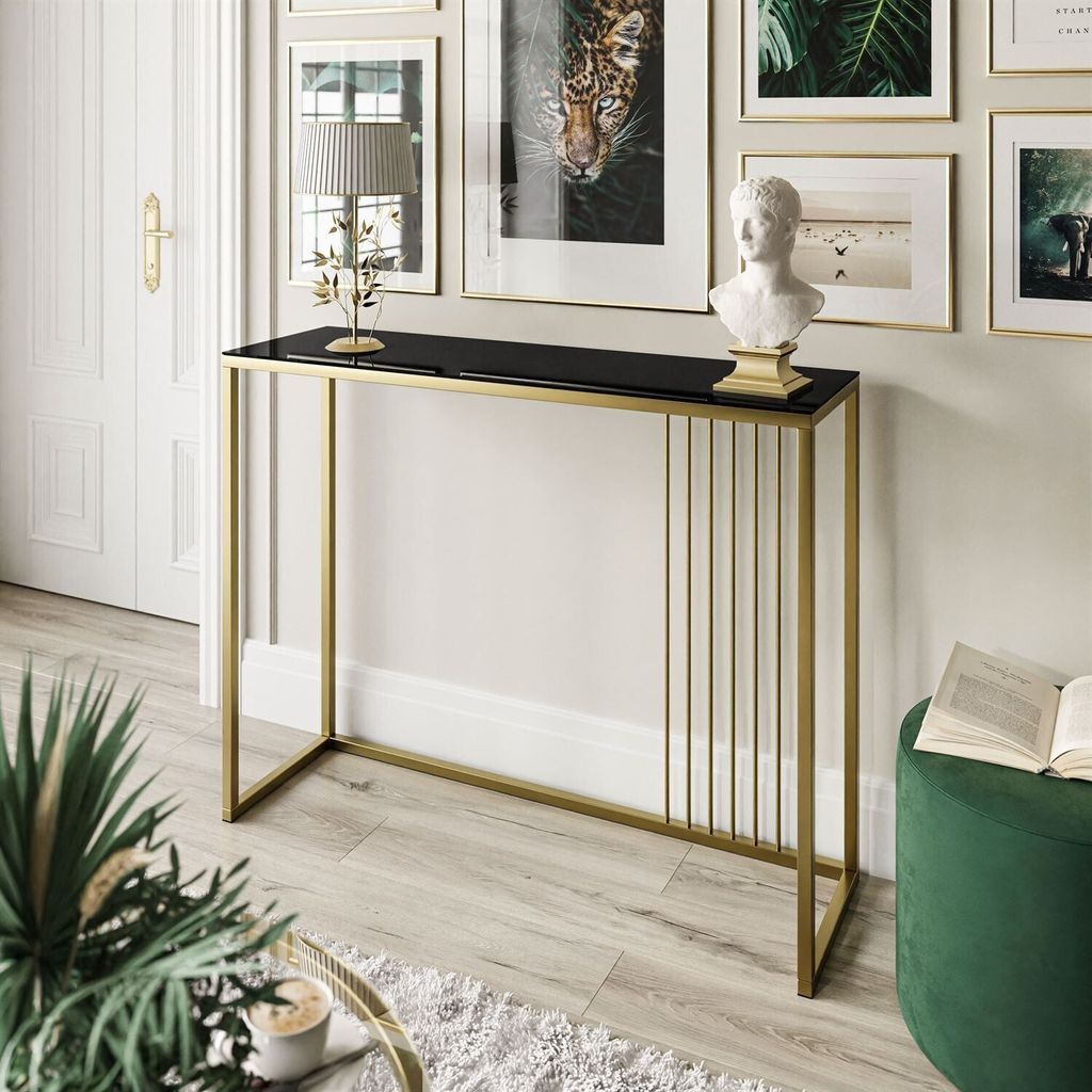 PRIME GLASS Konsole 100 cm Gold Matt / Schwarzes Glass