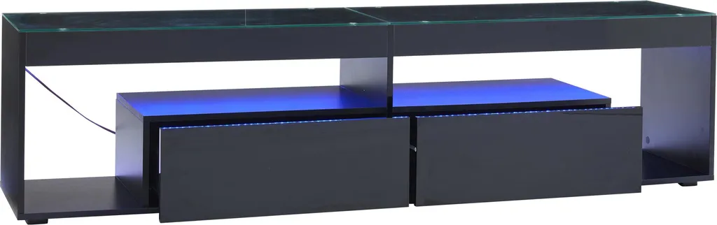 Meuble TV Noir Brillant LED - Fini les Câbles Visibles et le Désordre