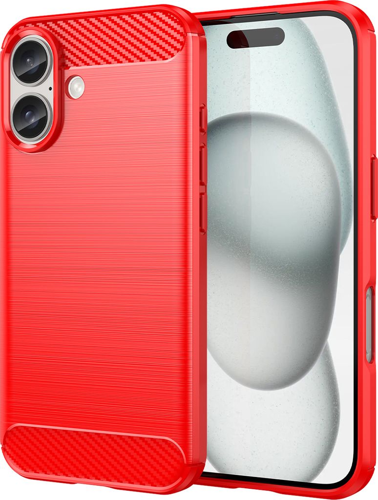 Hülle für iPhone 16 Carbon-Faser Weich TPU Silikon Stoßfest Handyhülle Rot