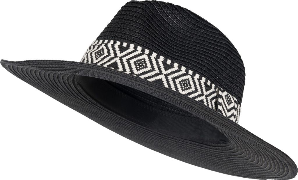 styleBREAKER Damen Panama Sonnenhut Einfarbig mit Stoff Hutband mit Azteken Muster, Strohhut, Schlapphut, Sommerhut, Fedora Hut 04025046