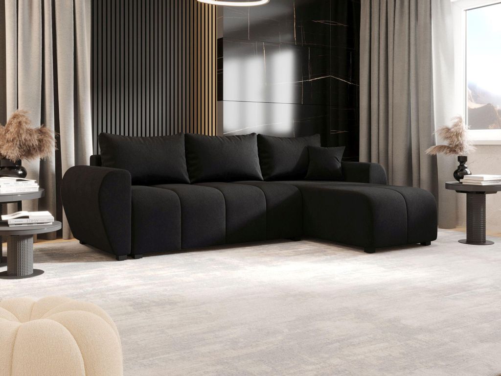 BEDANTE ECKSOFA MOLISA L Cosmic 100 Rechts Schwarz mit Schlaffunktion L-Form Sofa mit Stauraum Bettkasten Wohnzimmersofa Couch Sofa Bettsofa Bettka...
