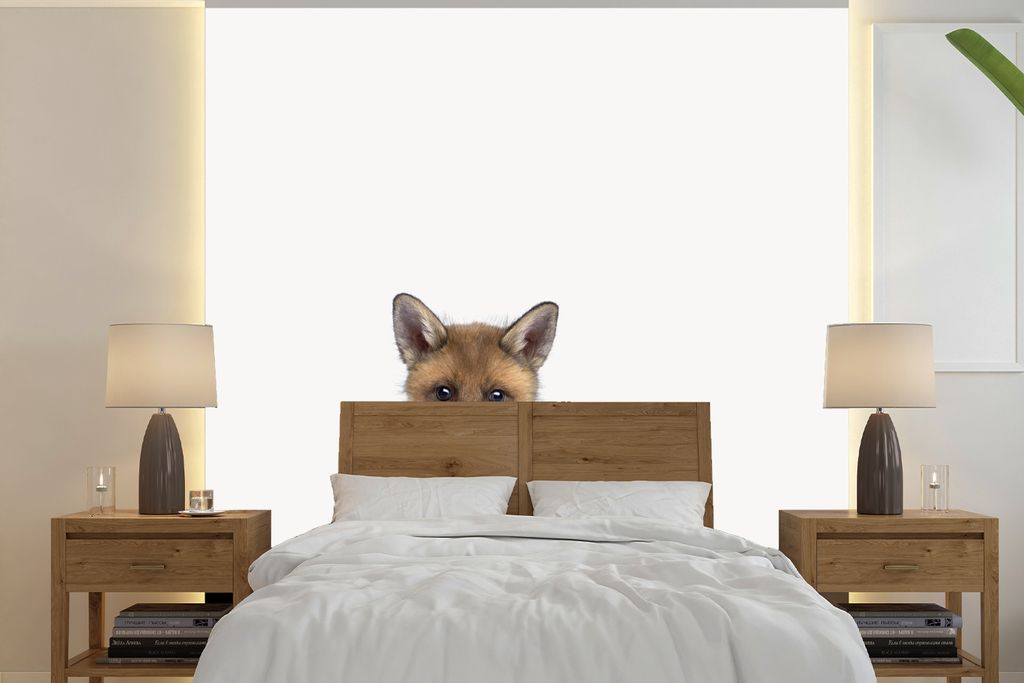 MuchoWow Fototapete für Wohnzimmer oder Schlafzimmer Wandtapete Vinyl Motivtapete Fuchs - Baby-Fuchs - Kinder - Mädchen - Jungen - 300x300 cm -...