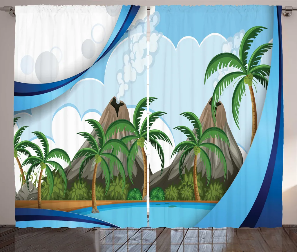 Grand Rideau Graphique Multicolore 280x225 cm avec Boucles et Crochets