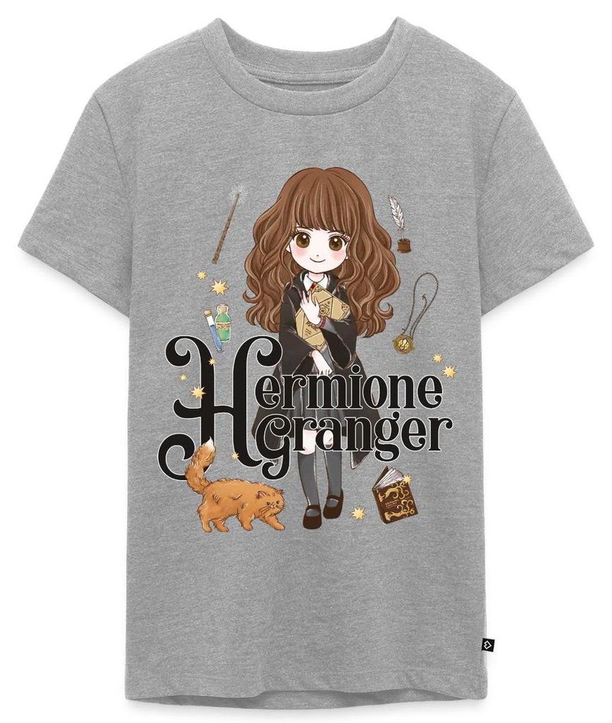 Spreadshirt Harry Potter Hermine Granger Chibi Teenager Premium T-Shirt, 146/152 (10 Jahre), Grau meliert