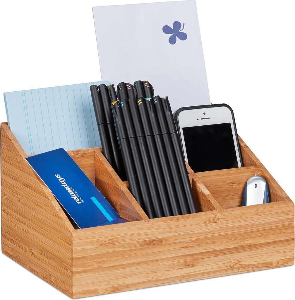 Relaxdays Schreibtisch Organizer, 6 Fächer für Stifte, Produktbild 