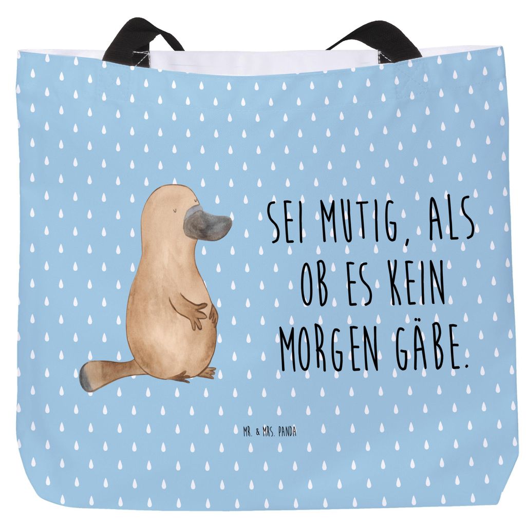 Mr. & Mrs. Panda Einkaufstasche Schnabeltier Mut - Blau Pastell - Geschenk, Tote Bag, Motivation, Tragetasche, Meer, Büro, Training, Arbeit, Reise...