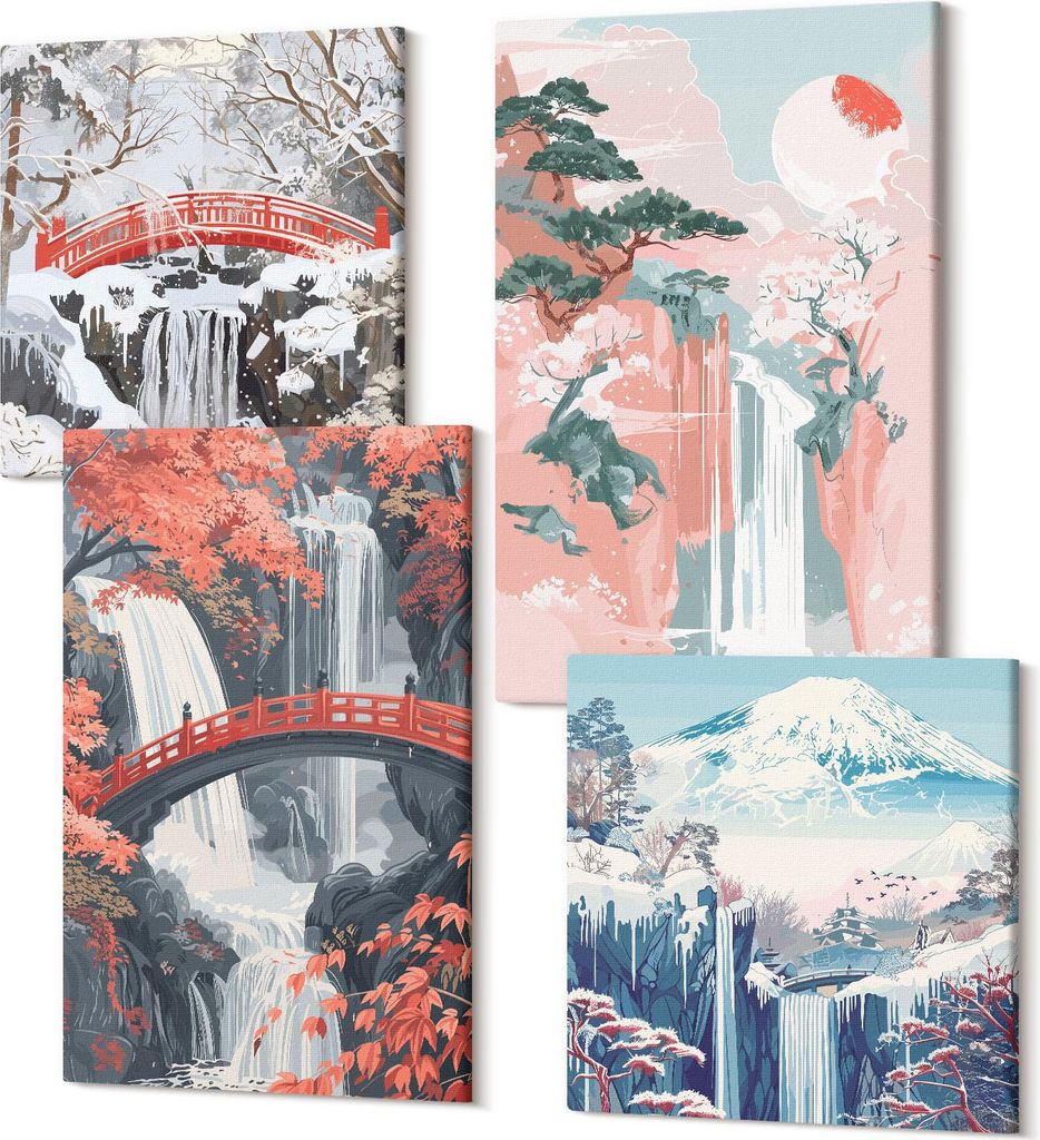 Leinwandbild Set 4-teilig – Modernes Wandbild – Polycanvas Kunstdruck – Abstrakte Bilder – Hochwertige Wandkunst – 2x 40x40 cm + 2x 40x60...