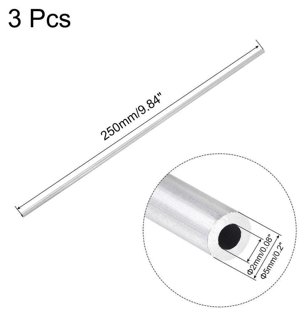 3 Stš¹ck Alurohr 5mm Au?endurchmesser 6063 Aluminium Rundrohr 2mm Innendurchmesser Alustange Hohlrohr Aluminium Gerade Rohr 250mm L?nge Aluminium...