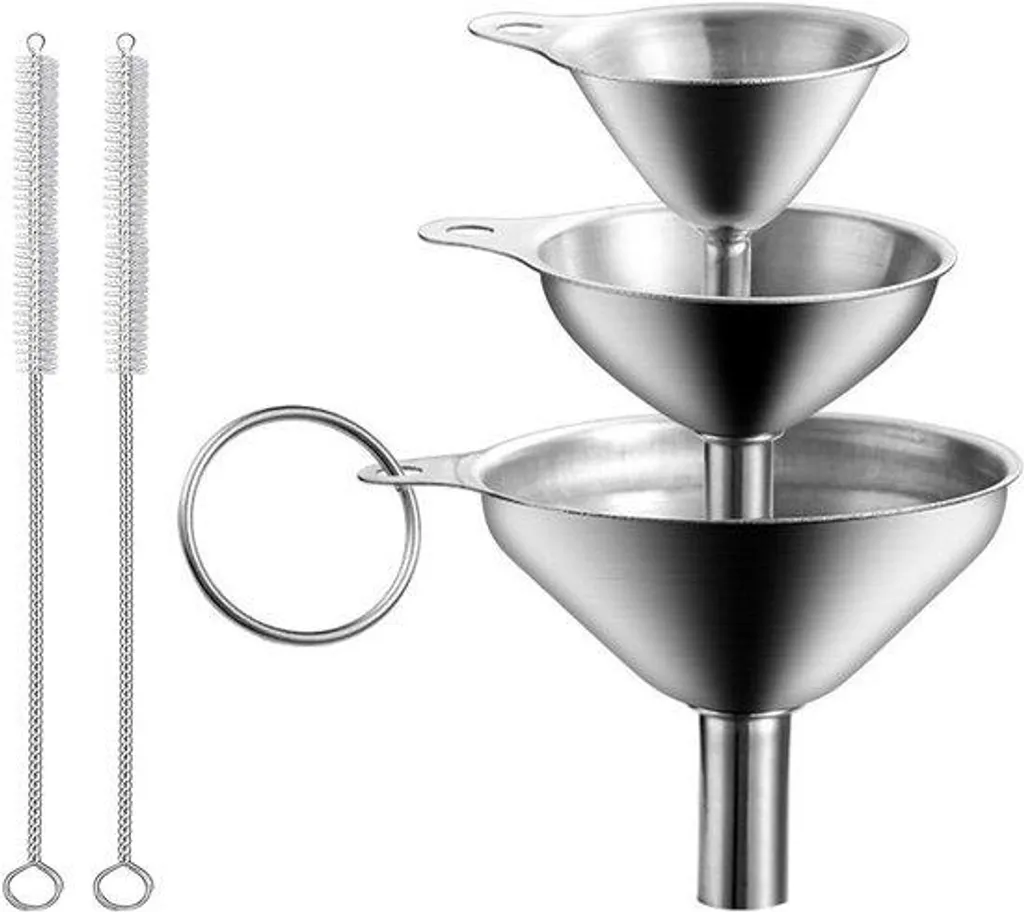 Entonnoirs inox anti-gaspillage avec brosses pour petits flacons étroits
