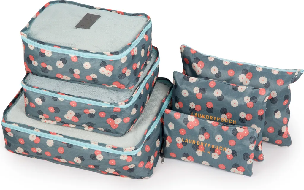 Organisateur de valise anti-froissement 6 pièces bleu motif fleurs