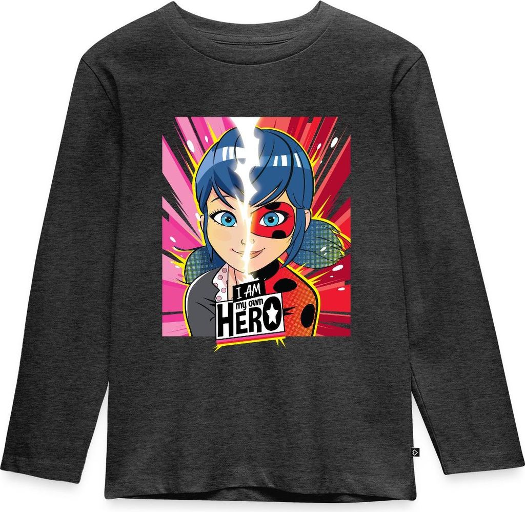 Spreadshirt Miraculous I Am My Own Hero Ladybug Marinette Kinder Premium Langarmshirt, 98/104 (2 Jahre), Anthrazit meliert