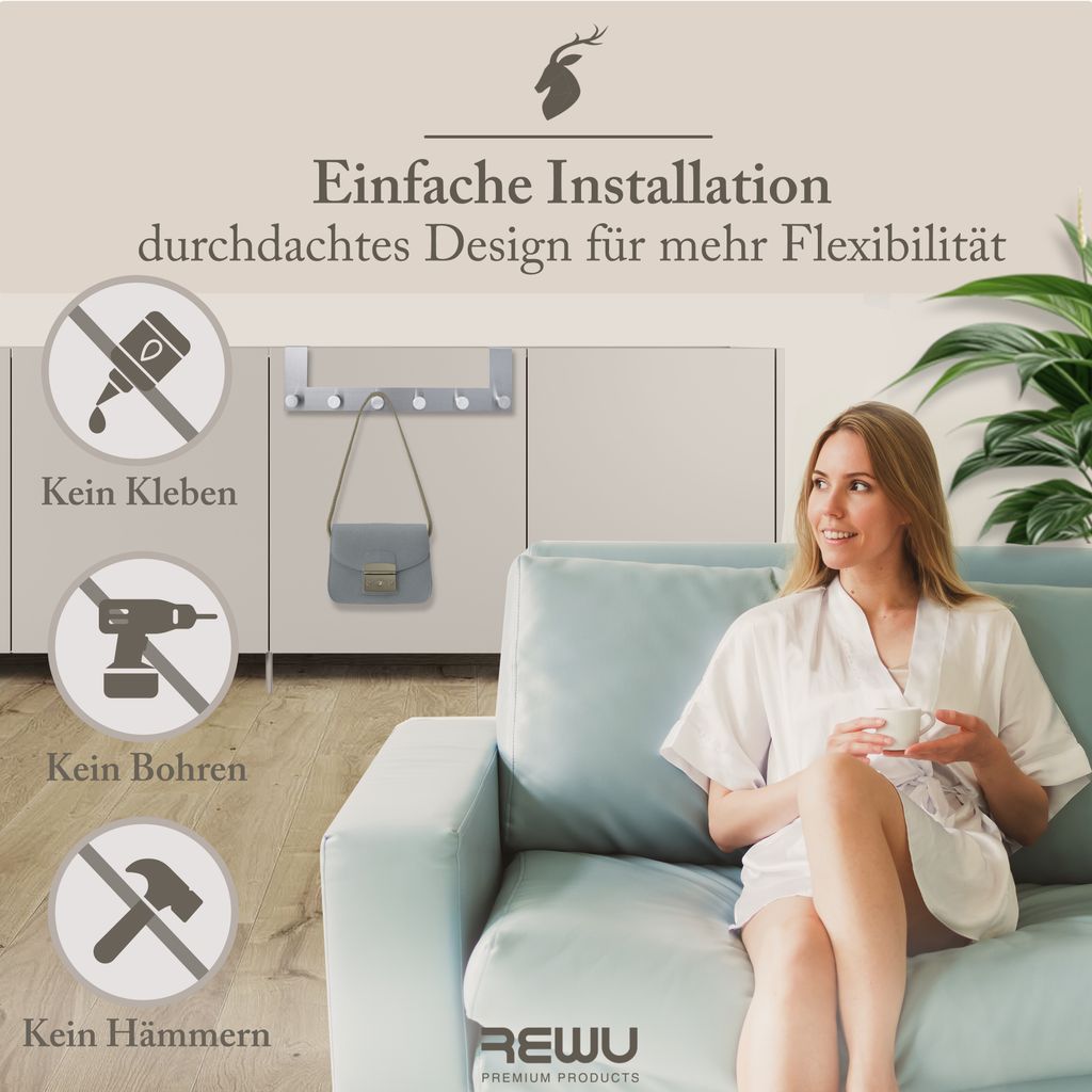 Türgarderobe Edelstahl mit 6 Haken Produktbild 5