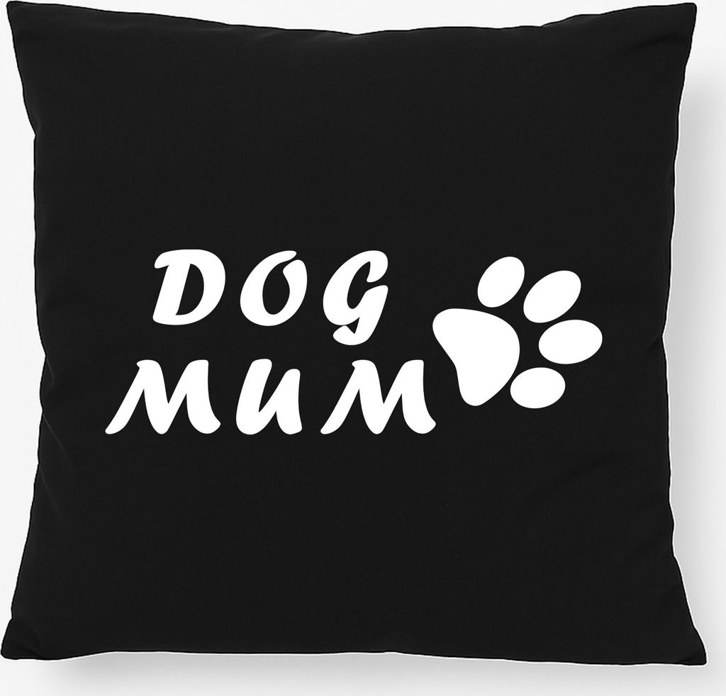 Huuraa Kissen Dog Mum Tapse 40x40cm mit Füllung Black Baumwolle Dekokissen Geschenkidee
