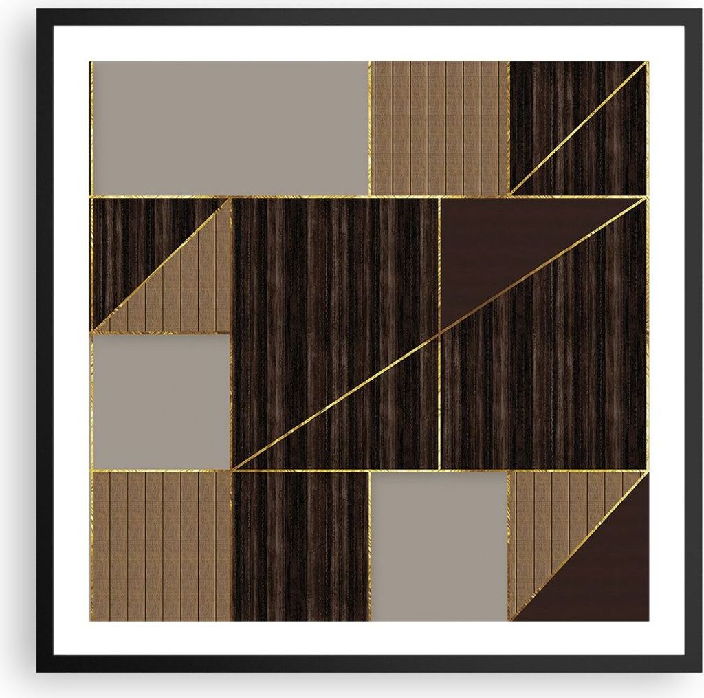 Gerahmtes Poster - Schwarzer Rahmen - Rechtecke Quadrate Braun - 60x60 cm - Wand Bild - Wanddeko - Wandbilder - Kunstposter - Wandposter - Bilderra...
