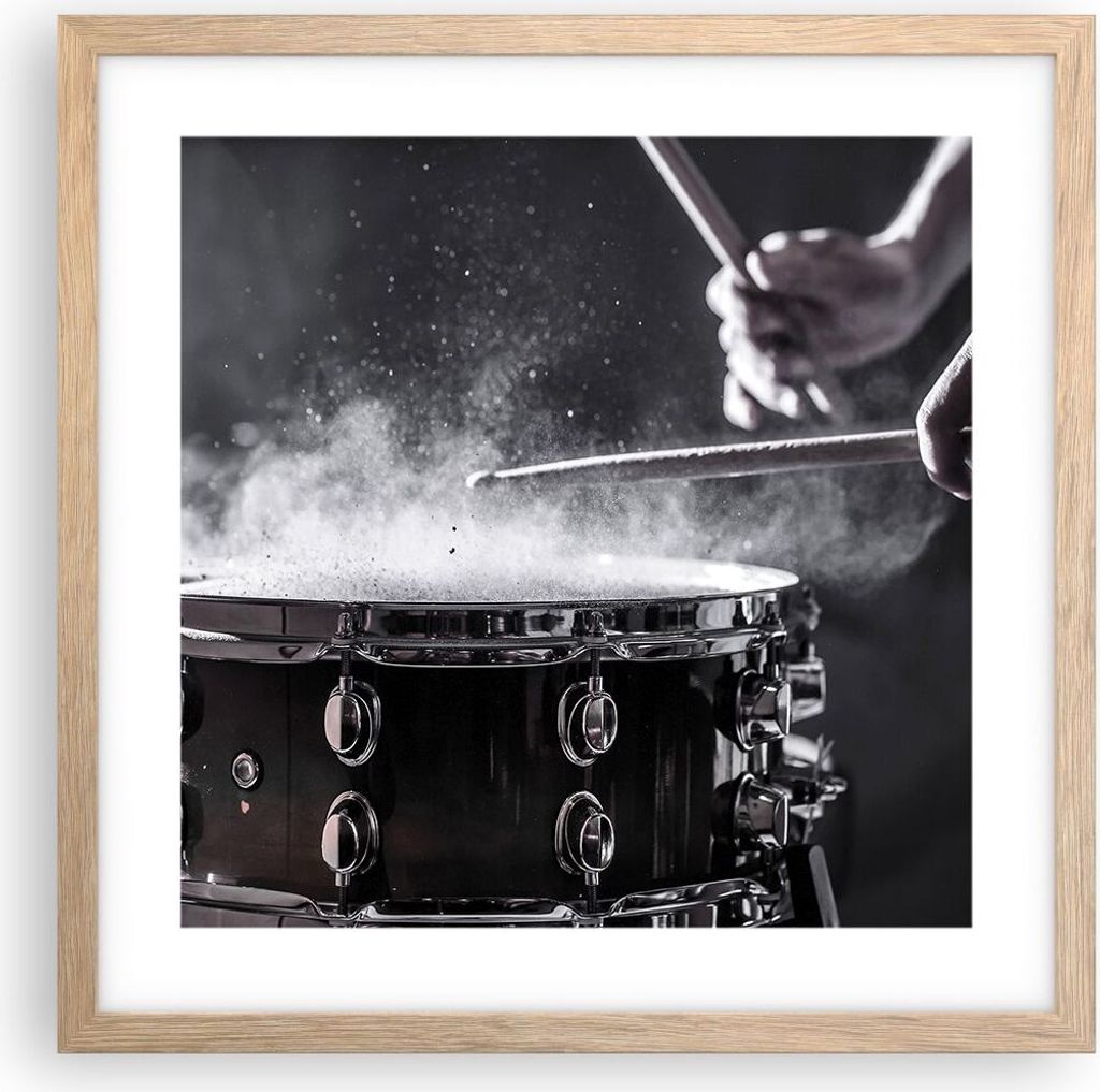 Gerahmtes Poster - Rahmen in heller Eiche - Trommel Staub Trommel - 40x40 cm - Wand Bild - Wanddeko - Wandbilder - Wandposter - Bilderrahmen - Bild...