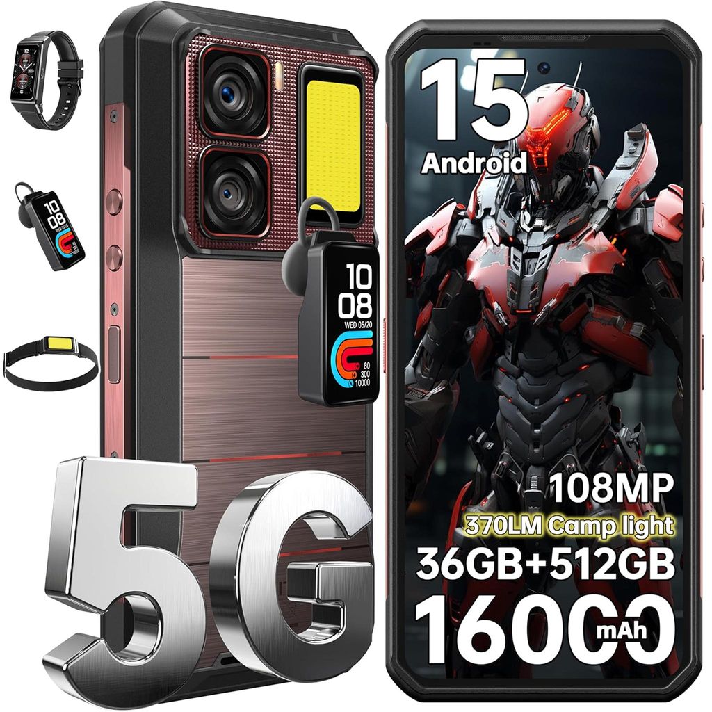 A collage of a smartphone, smartwatches, and other accessories, with large text overlays.