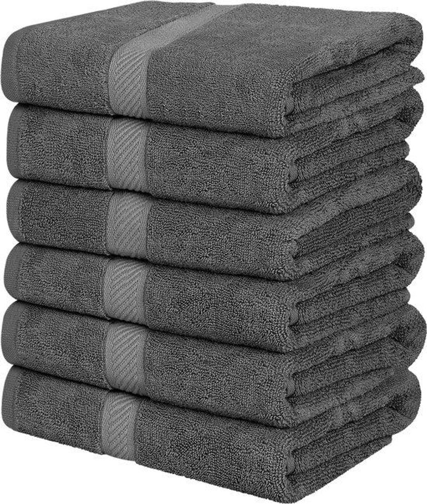 Unyqoos Set aus 6 n absorbierenden Badetüchern mit praktischen Aufhängeschleifen, 60 x 120 cm, grau