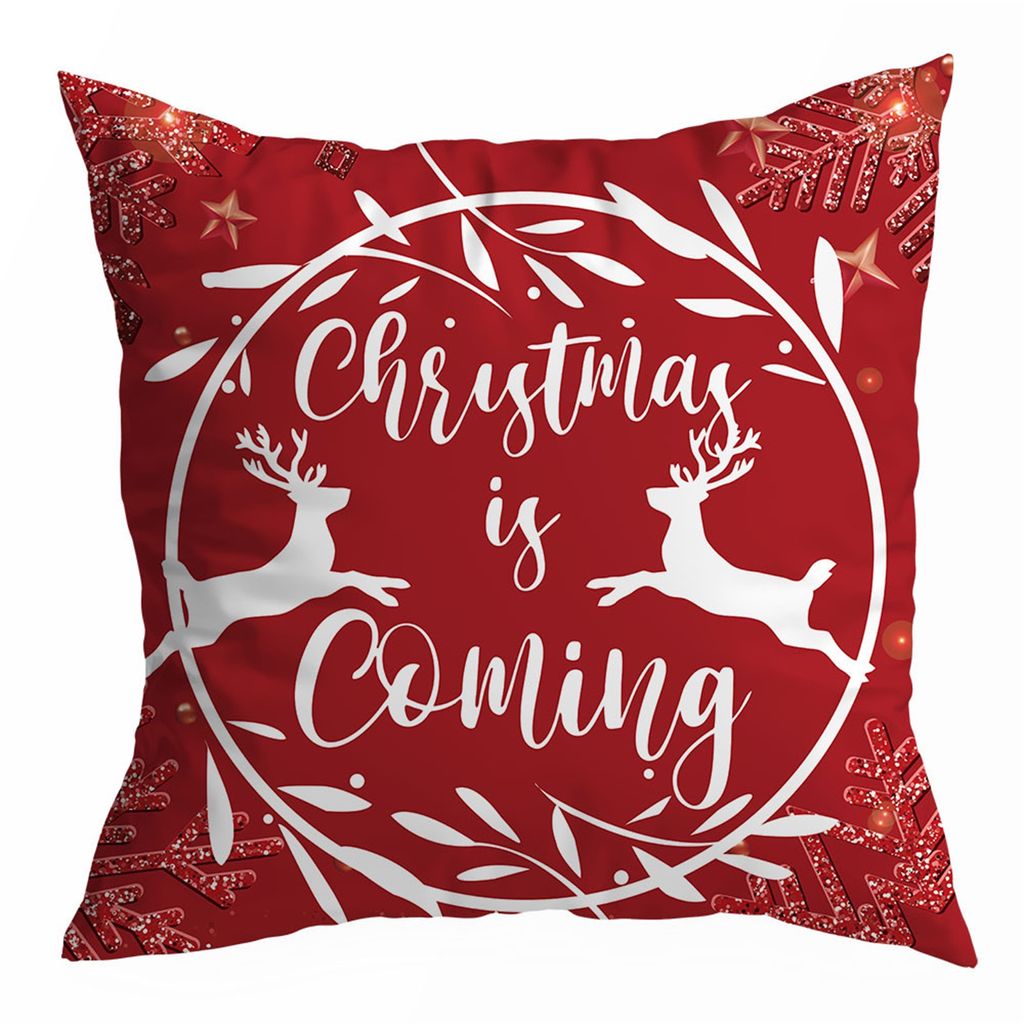 Weihnachten Kissenbezug weiches Weihnachtsthema Waschbar verstecktes Reißverschluss rote Buchstabe Druckwurf Kissen Cover Home Decor für Geschenke-A