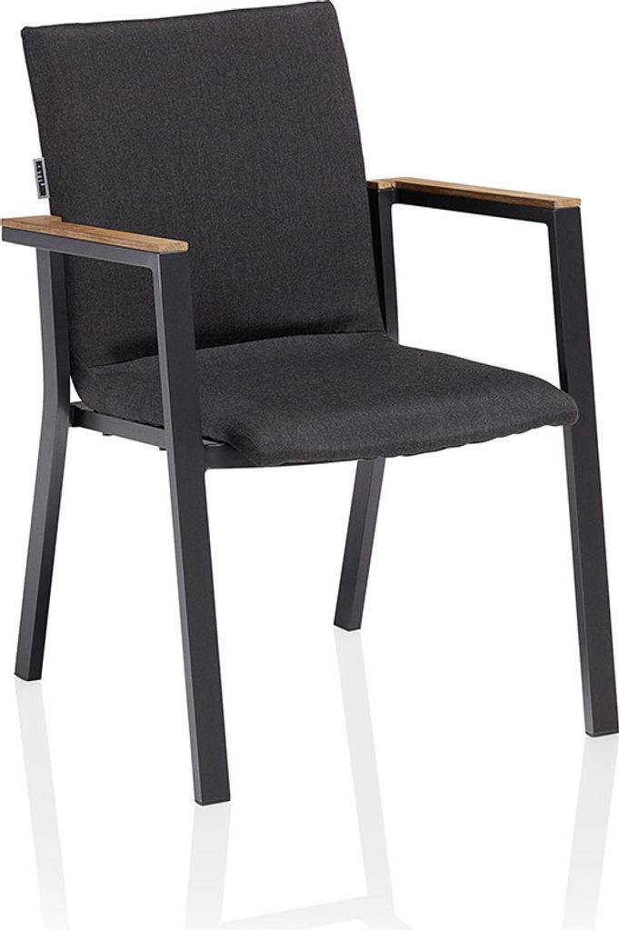 Kettler Stapelsessel RASMUS, Aluminium Anthrazit / Sunbrella (100 % Polyacryl) Sooty, Teak-Armlehnen
