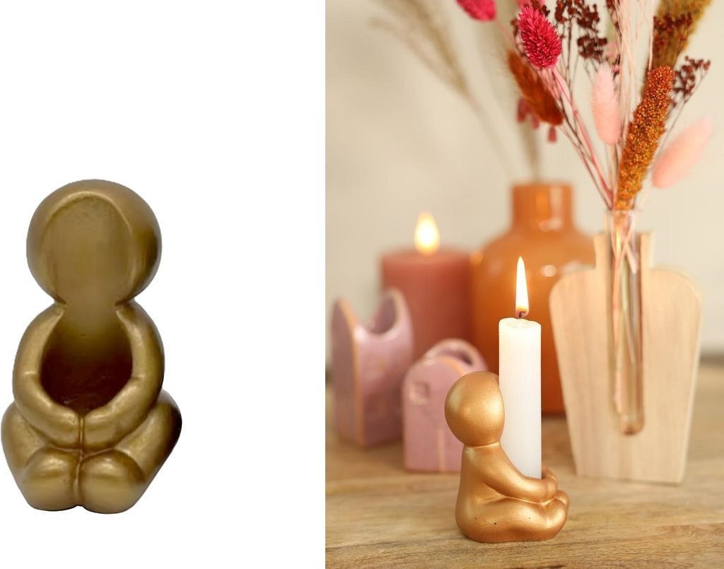 Meditierende Kerzenhalter-Figur – In 4 Farben erhältlich | Dekorativer Kerzenhalter, Farbe:Rose-Gold