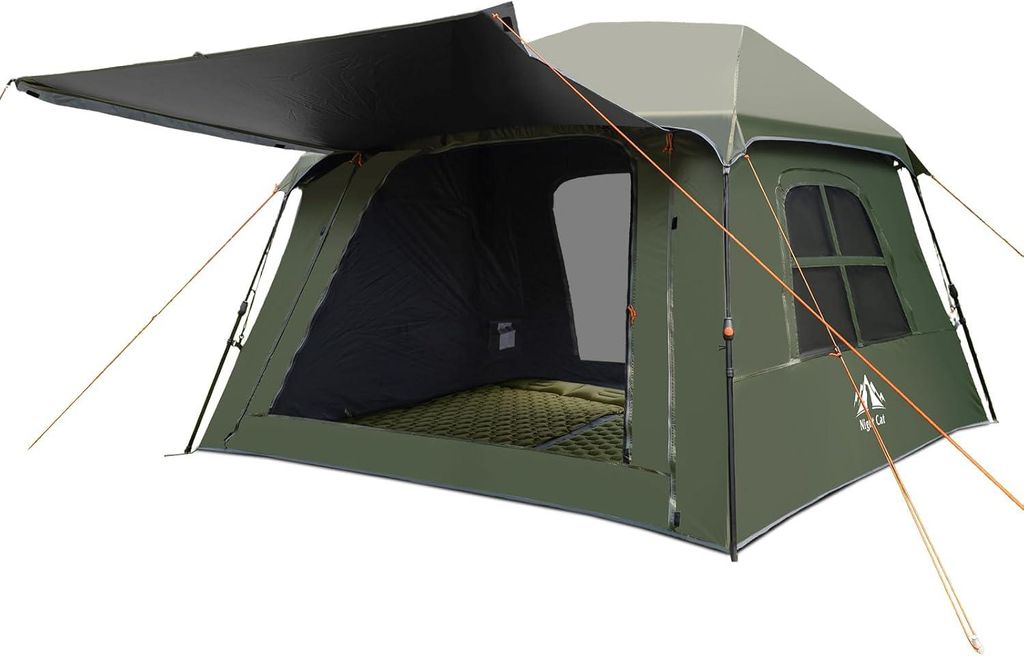 Night Cat Wurfzelt 4 Personen Wasserdicht: Blackout Pop Up Zelt mit Vorzelt für Camping Outdoor Festival