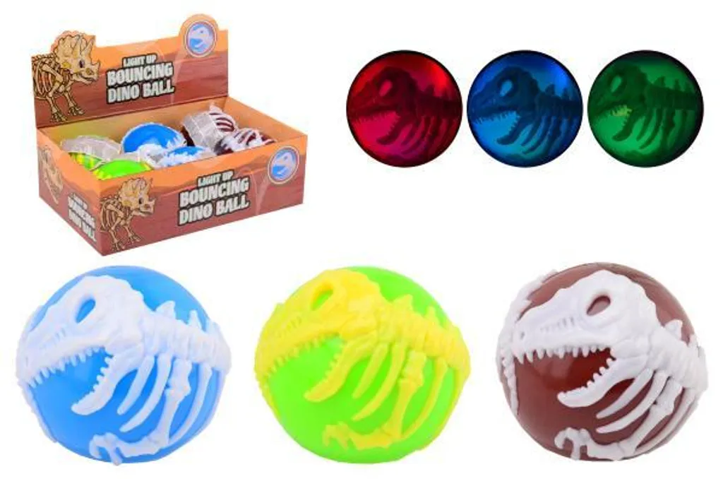 Johntoy Balle Rebondissante Dino avec Lumière LED pour Enfant - 65mm