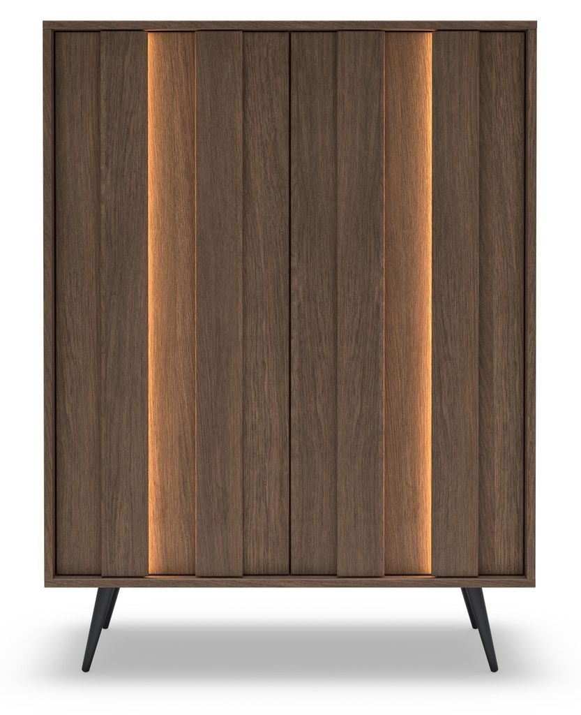 Highboard / Hochkommode AMARO 94cm (2 Türen) – Eiche Dunin mit Lamellen & inkl. LED