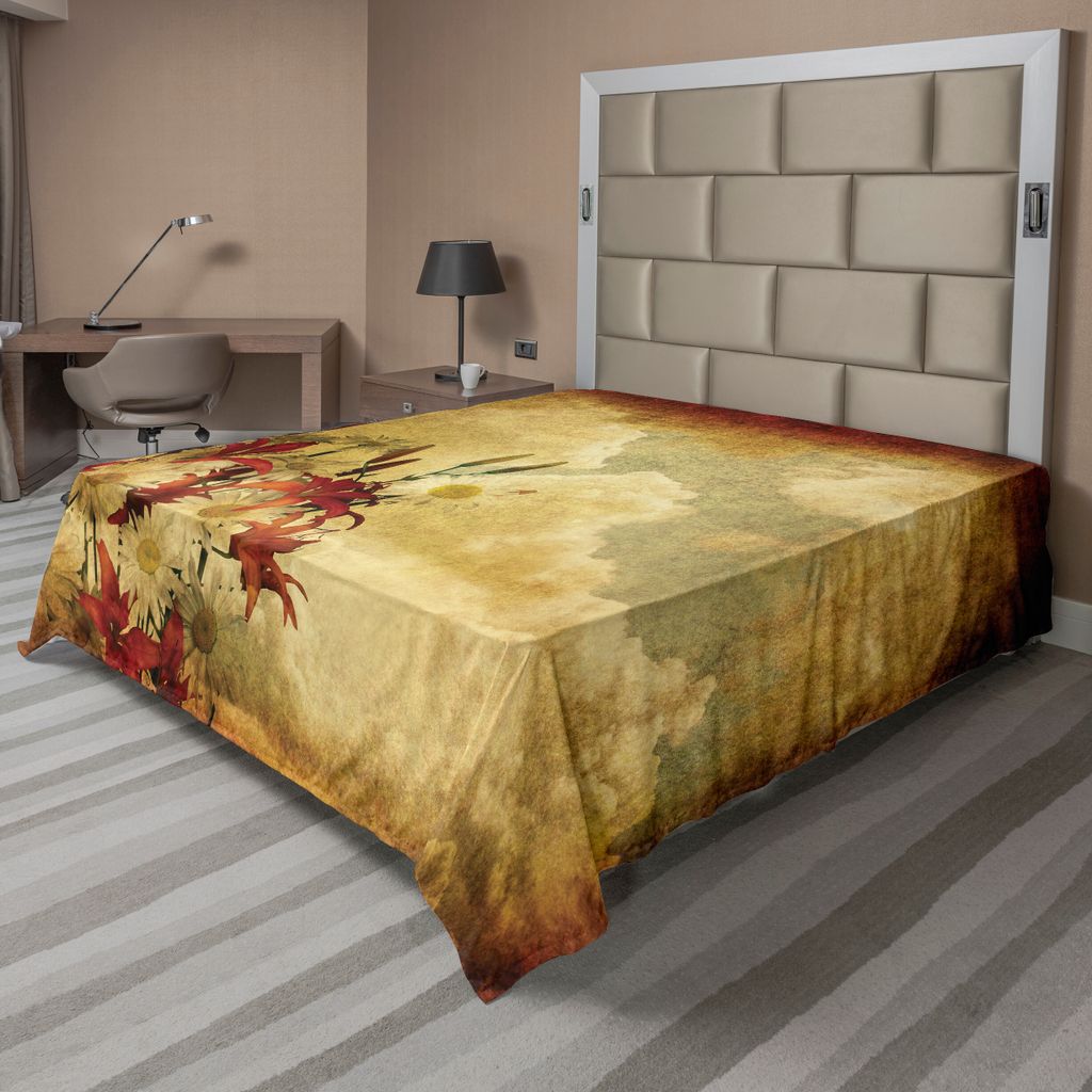 ABAKUHAUS Burnt orange Bettlaken, Doppelbelichtung r Getragener Shaggy Retro Hintergrund Mit Blumen Wolken Design, weiches bequemes oberes Bettlake...