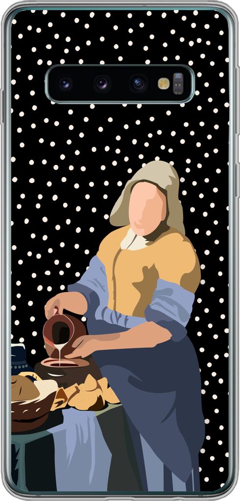 MuchoWow Handyhülle Schutzhülle Hülle für Telefoonhoesje Samsung Galaxy S10 Alte Meister - Milchmädchen - Polka dots - Schwarz Silikon Softc...