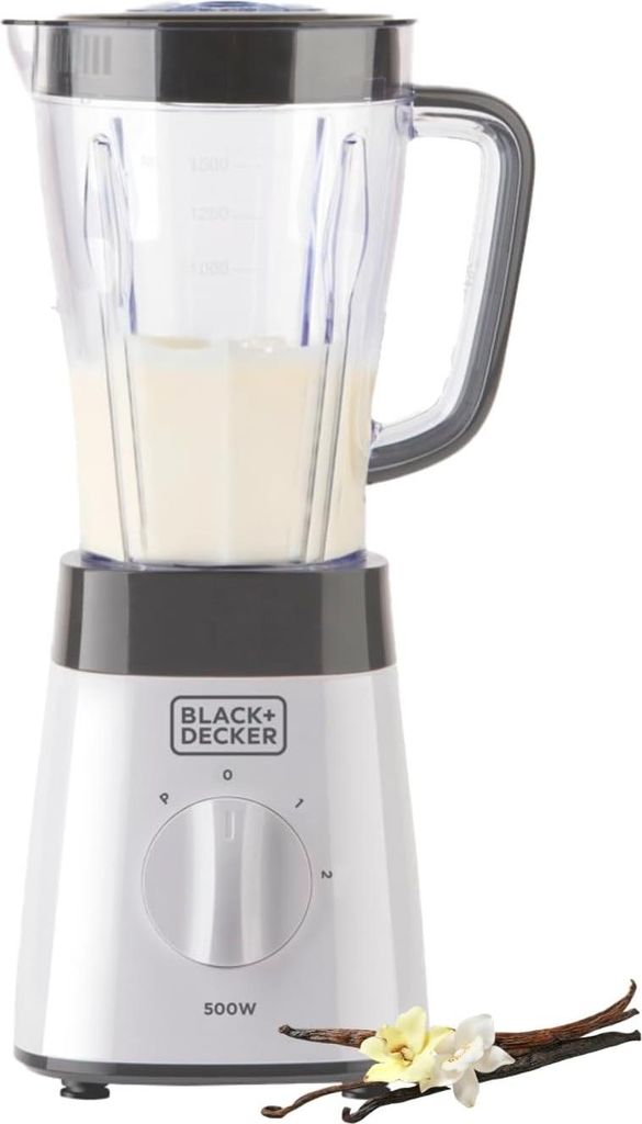 BLACK+DECKER Standmixer | 500W 2 Geschwindigkeiten Pulse-Funktion Glaskrug 1,5L Edelstahlmesser mit 4 Klingen Herausnehmbar und leicht zu reinigen